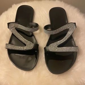 Black rhinestone sandals NEW size 7 or 37